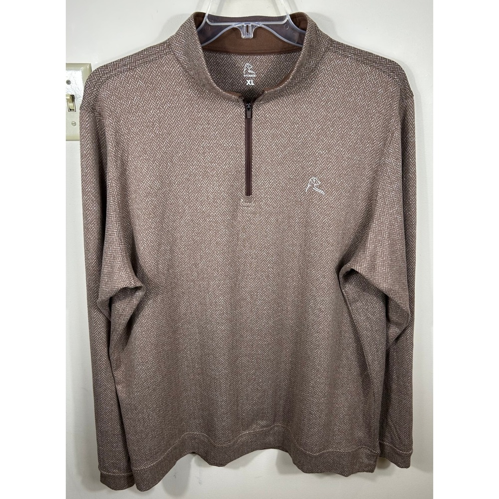 Rhoback Q Zip Pullover Mens XL Saddle Brown Herringbone Jacquard Performance